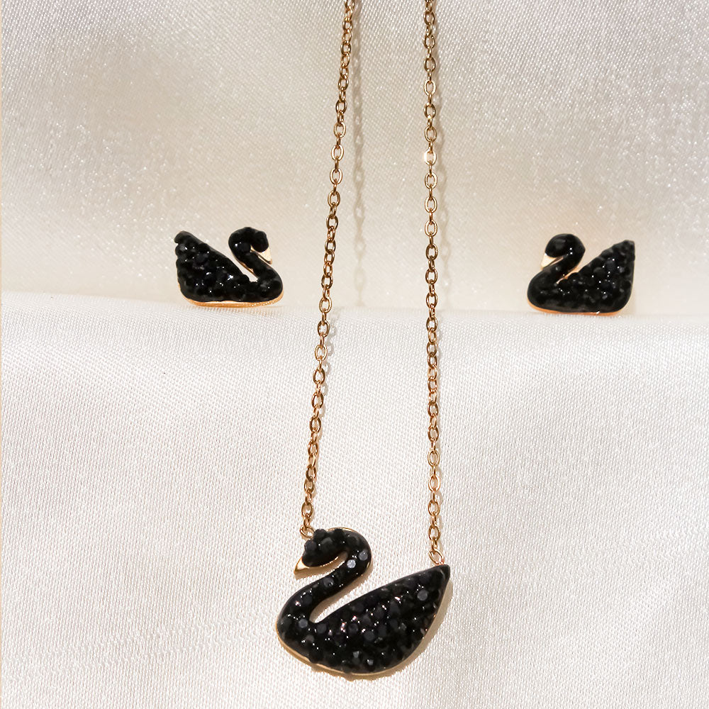 Korean Black sawan minimal necklace with earings
