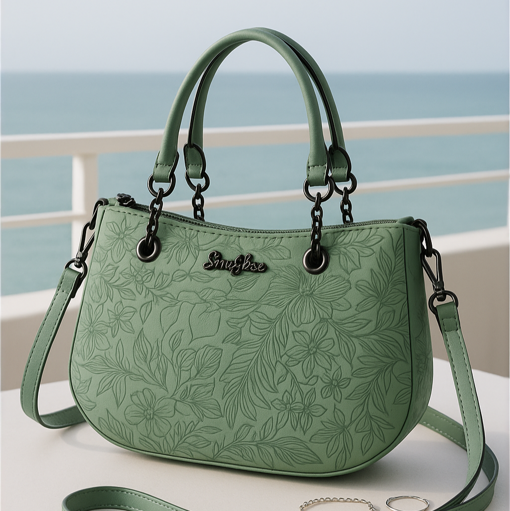 floral embossed bag green