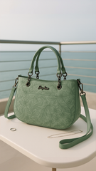 floral embossed bag green