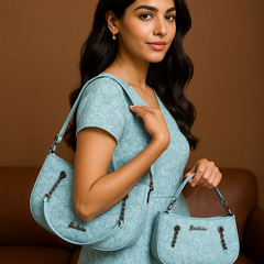 Floral Embossed bag sky blue