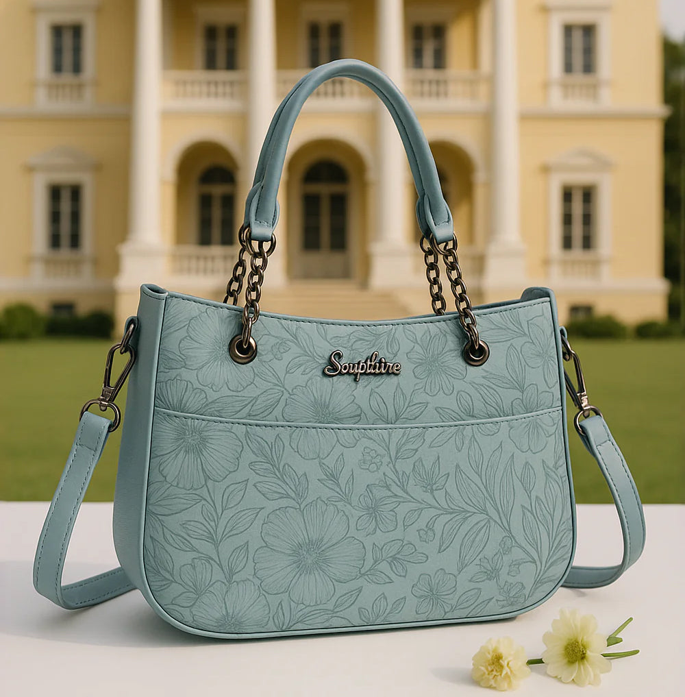 Floral Embossed bag sky blue